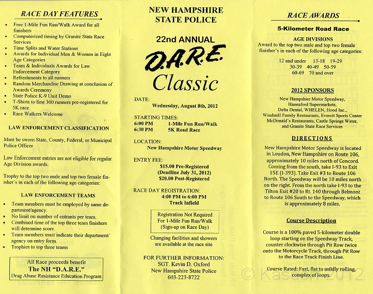 2012-08 DARE 5K 040.jpg - The NH State Police 22nd Annual D.A.R.E 5K. The course runs around the New Hampshire Motor Speedway NASCAR track in Loudon NH. August 8, 2012.
